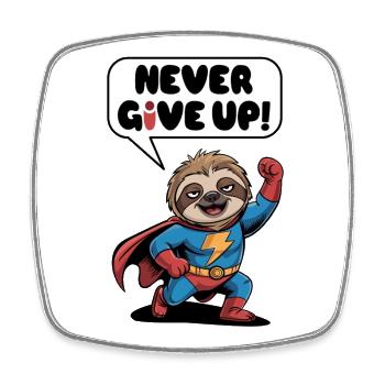 Never give up sloth - Square fridge magnet - white - Front