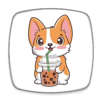 Süßer Corgi mit Bubble Tea - Viereckiger Kühlschrankmagnet - Weiß - Vorne