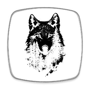 Silhouette de forêt de visage de loup - Magnet carré - blanc - Devant