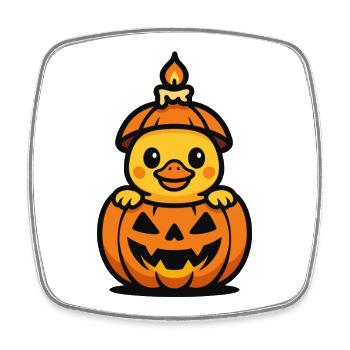 Cute duckling in a pumpkin – Halloween Kawaii - Square fridge magnet - white - Front