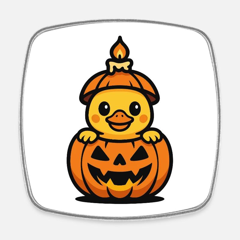 Canard mignon dans une citrouille – Halloween Kawaii - Magnet carré - blanc