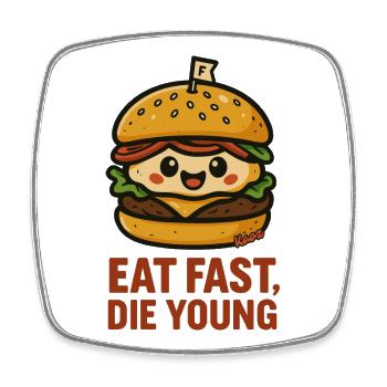 Personnage de hamburger kawaii avec slogan amusant - Magnet carré - blanc - Devant