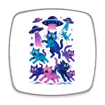 Extraterrestre, Ovnis, Ovni, Cat Cat, Faisceau, Science-Fi, Cadeau - Magnet carré - blanc - Devant