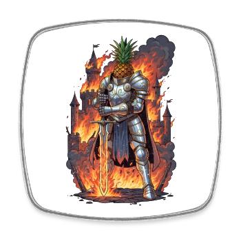 Ananas Ritter im Feuerschloss - Viereckiger Kühlschrankmagnet - Weiß - Vorne