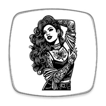 Modern Black and White Tattoo Portrait - Square fridge magnet - white - Front