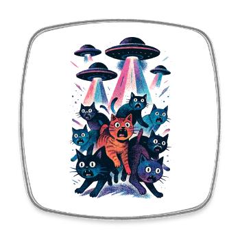 OVNI extraterrestre, chat OVNI, chat rayonnant, cadeau - Magnet carré - blanc - Devant