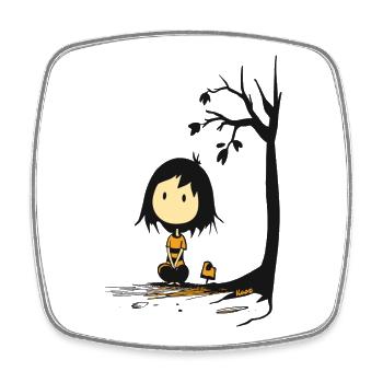 Fille fantasque sous un arbre sans étoiles - Magnet carré - blanc - Devant