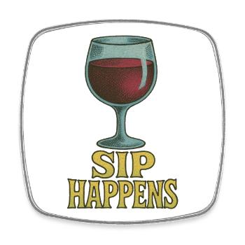 Whimsical Wine Glass Sip Happens Design - Square fridge magnet - white - Front
