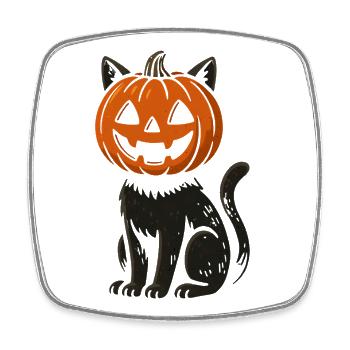 Kürbis-Katze Halloween Design - Viereckiger Kühlschrankmagnet - Weiß - Vorne