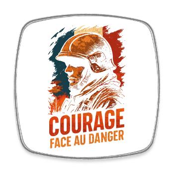 Pompier Courage Face au Danger – Héros Français - Magnet carré - blanc - Devant