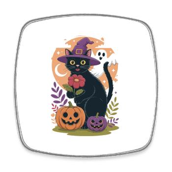 Halloween Katarte mit Hexenhut und Kürbissen - Viereckiger Kühlschrankmagnet - Weiß - Vorne