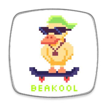 Canard Pixel Art avec planche à roulettes et casquette - Magnet carré - blanc - Devant