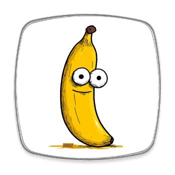 Cartoon banana makes big eyes - Square fridge magnet - white - Front