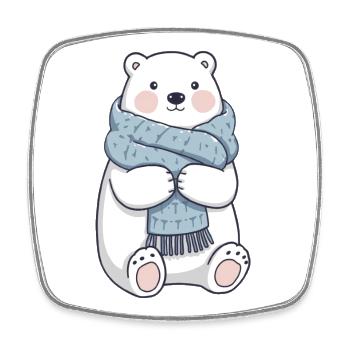 Ours d’hiver avec motif câlin d’écharpe - Magnet carré - blanc - Devant
