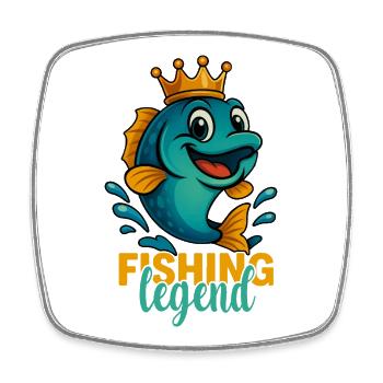 Fishing Legend Cartoon Fish with Crown - Square fridge magnet - white - Front