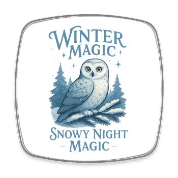 Winter Owl – Snowy Night Magic - Square fridge magnet - white - Front