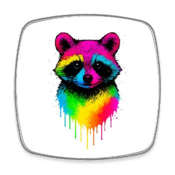 Regenbogen Raccoon Graffiti Druck - Viereckiger Kühlschrankmagnet - Weiß - Vorne