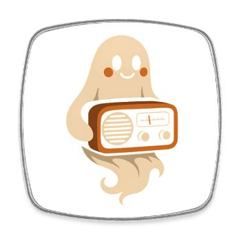 Ghost with retro radio - Square fridge magnet - white - Front