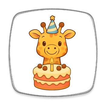 Giraffe with birthday cake - Square fridge magnet - white - Front