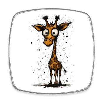 Funny giraffe with big eyes – comic splash - Square fridge magnet - white - Front