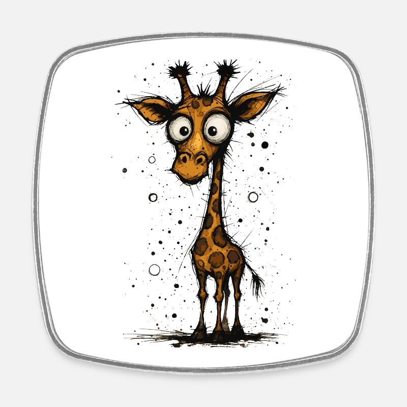 Girafe drôle avec de grands yeux - éclaboussure comique - Magnet carré - blanc