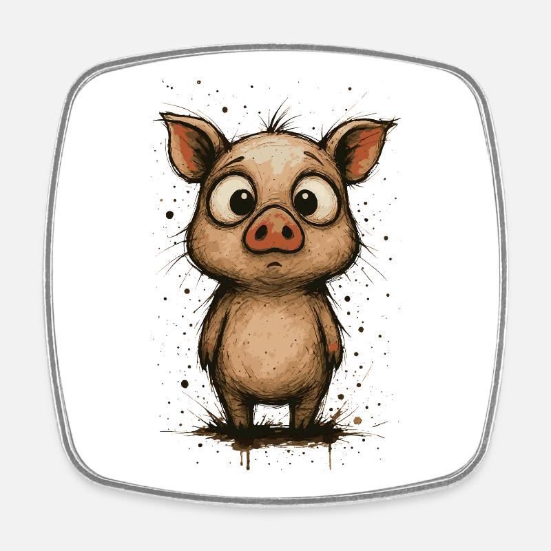 Funny piglet with big eyes – splash - Square fridge magnet - white