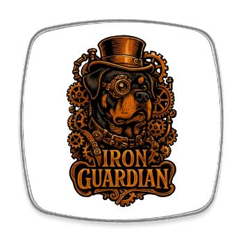 Steampunk Iron Guardian Rottweiler Hund - Viereckiger Kühlschrankmagnet - Weiß - Vorne