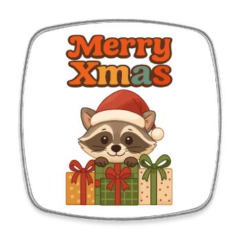 Weihnachts Waschbär mit Geschenken - Viereckiger Kühlschrankmagnet - Weiß - Vorne