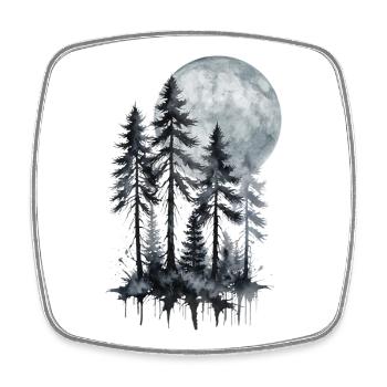 Forêt au clair de lune, Aquarelle, Silhouette - Magnet carré - blanc - Devant