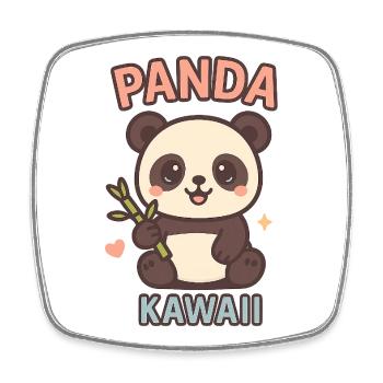 Panda Kawaii mit Bambus - Viereckiger Kühlschrankmagnet - Weiß - Vorne