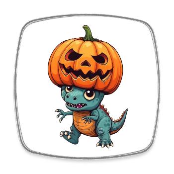 Mignon dinosaure Halloween T-Rex Zombie Citrouille - Magnet carré - blanc - Devant