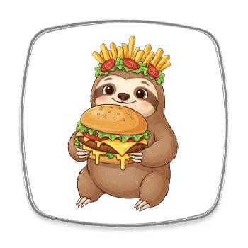 mignon paresseux dessin animé burger frites restauration rapide - Magnet carré - blanc - Devant