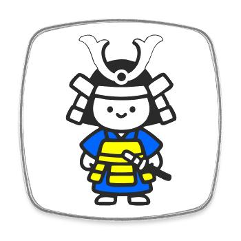 Kawaii Samurai Child in Yellow Blue - Square fridge magnet - white - Front