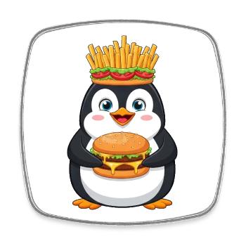 Cute Penguin Cartoon Fast Food Whimsical Funny - Square fridge magnet - white - Front