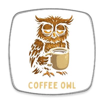 Coffee Owl - Kaffee Eule mit Becher Espresso  - Viereckiger Kühlschrankmagnet - Weiß - Vorne