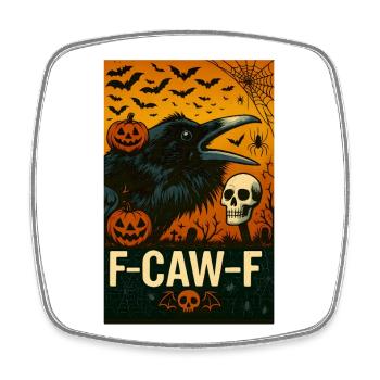 Funny Black Crow Bird with F-Caw-F Halloween - Square fridge magnet - white - Front