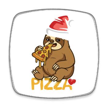 paresseux mangeant pizza Noël design - Magnet carré - blanc - Devant