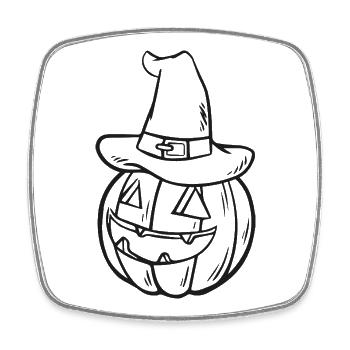 Pumpkin Sketch with Witch Hat – Cute Halloween Motif - Square fridge magnet - white - Front
