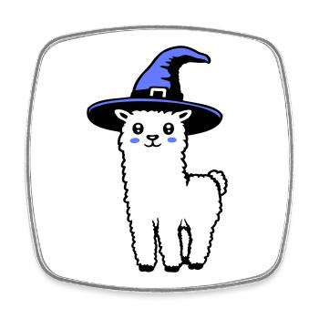 Cute Alpaca Llama Witch Hat Halloween Costume - Square fridge magnet - white - Front