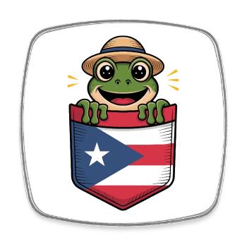 Puerto Rico Coqui Mit Strohhut In Flagge - Viereckiger Kühlschrankmagnet - Weiß - Vorne