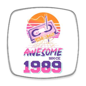 Retro Kassette Neon 1989 Design - Viereckiger Kühlschrankmagnet - Weiß - Vorne