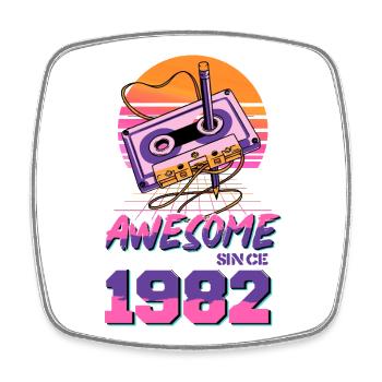 Retro Cassette 1982 Neon Design - Square fridge magnet - white - Front