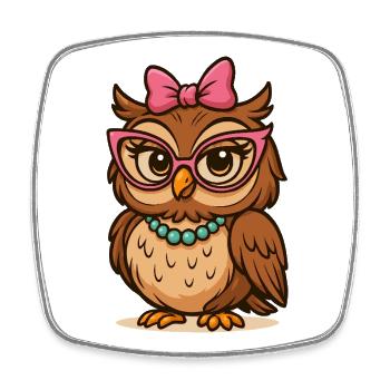 Hibou intelligent avec des lunettes roses - Magnet carré - blanc - Devant