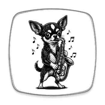 Musical Chihuahua Saxophone Art - Magnet carré - blanc - Devant