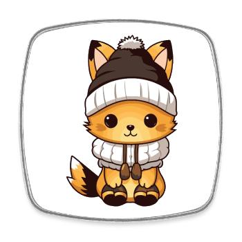 Fuchs Winter Tier Baby Comic - Viereckiger Kühlschrankmagnet - Weiß - Vorne