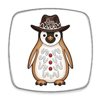 Niedlicher Pinguin Lebkuchenmann Cowboy Texas Hut - Viereckiger Kühlschrankmagnet - Weiß - Vorne