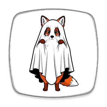 Drôle Halloween renard fantôme dessin animé effrayant - Magnet carré - blanc - Devant