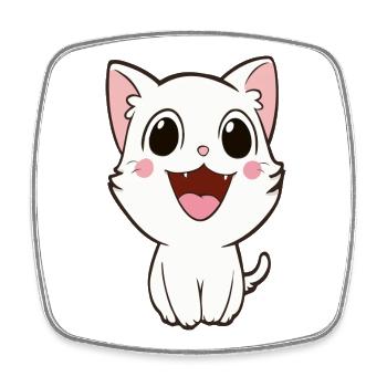 Verspieltes weißes Kätzchen-Maskottchen - Viereckiger Kühlschrankmagnet - Weiß - Vorne