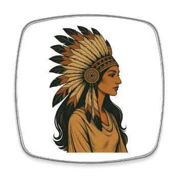 Indigenous Portrait with Feather Crown - Square fridge magnet - white - Front