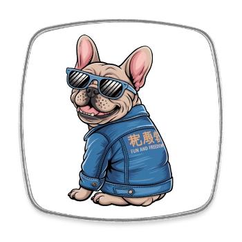Bouledogue français avec lunettes de soleil - Magnet carré - blanc - Devant